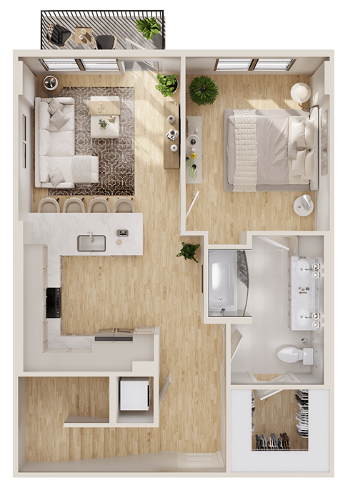 Floor plan for 1 bed, 1 bath, 1147 sqft